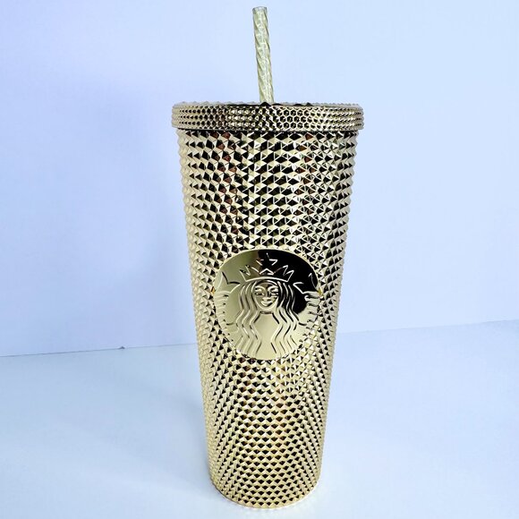 24oz Starbucks Holiday Gold Studded‎ Bling Tumbler Venti Cold Cup - Picture 1 of 2